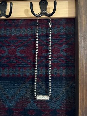 Western Silver Faux Navajo Pearl Bead Bar Necklace - Women Jewelry